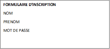 FORMULAIRE D�INSCRIPTION
NOM 
PRENOM
MOT DE PASSE

